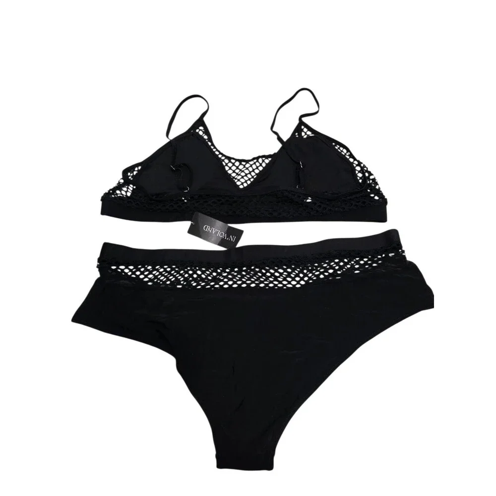 In'voland NWT Two Piece Swimsuit Black w/ Fishnet Details Woman's Size 24W